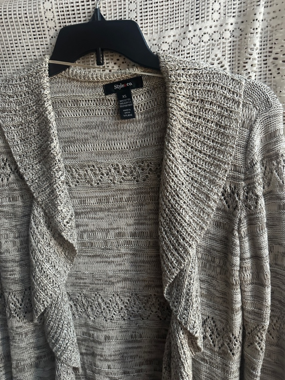 Style & Co. Heathered Beige Open-Front Ruffle Cardigan - Picture 3 of 4